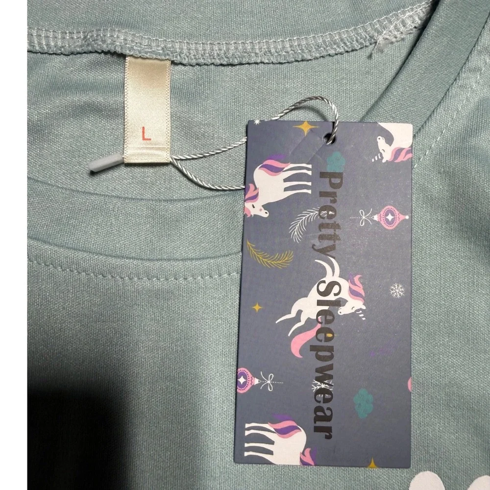 Women's Large Seafoam Green Daisy Floral Pajama Lounge Set NWT Cozy Sleepwear